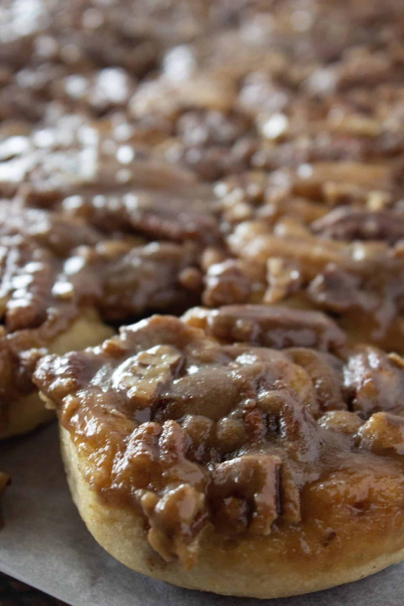 Easy Caramel Pecan Sticky Buns Recipe featured by top US dessert blogger, Practically Homemade