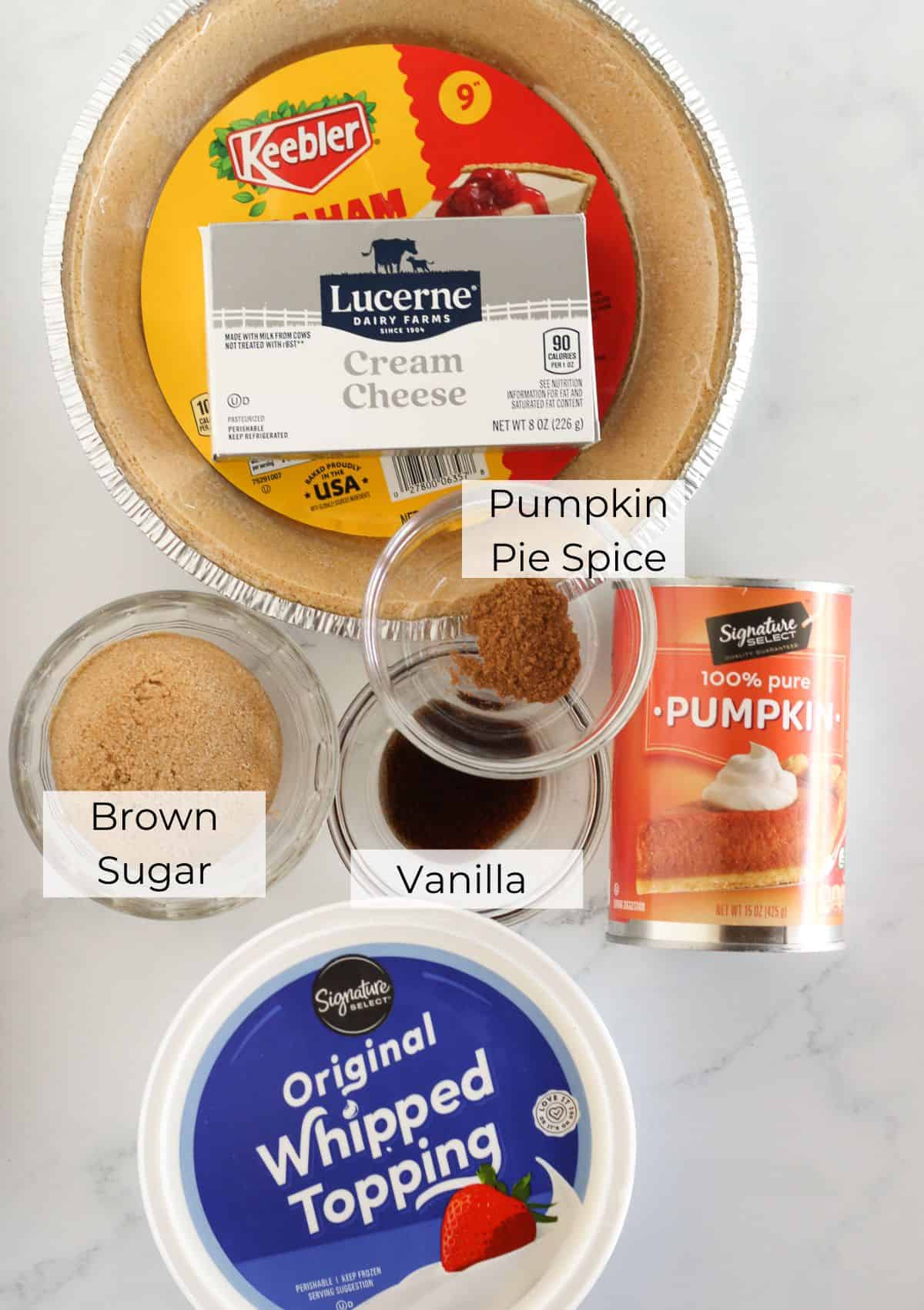 The ingredients needed to make pumpkin mousse pie.