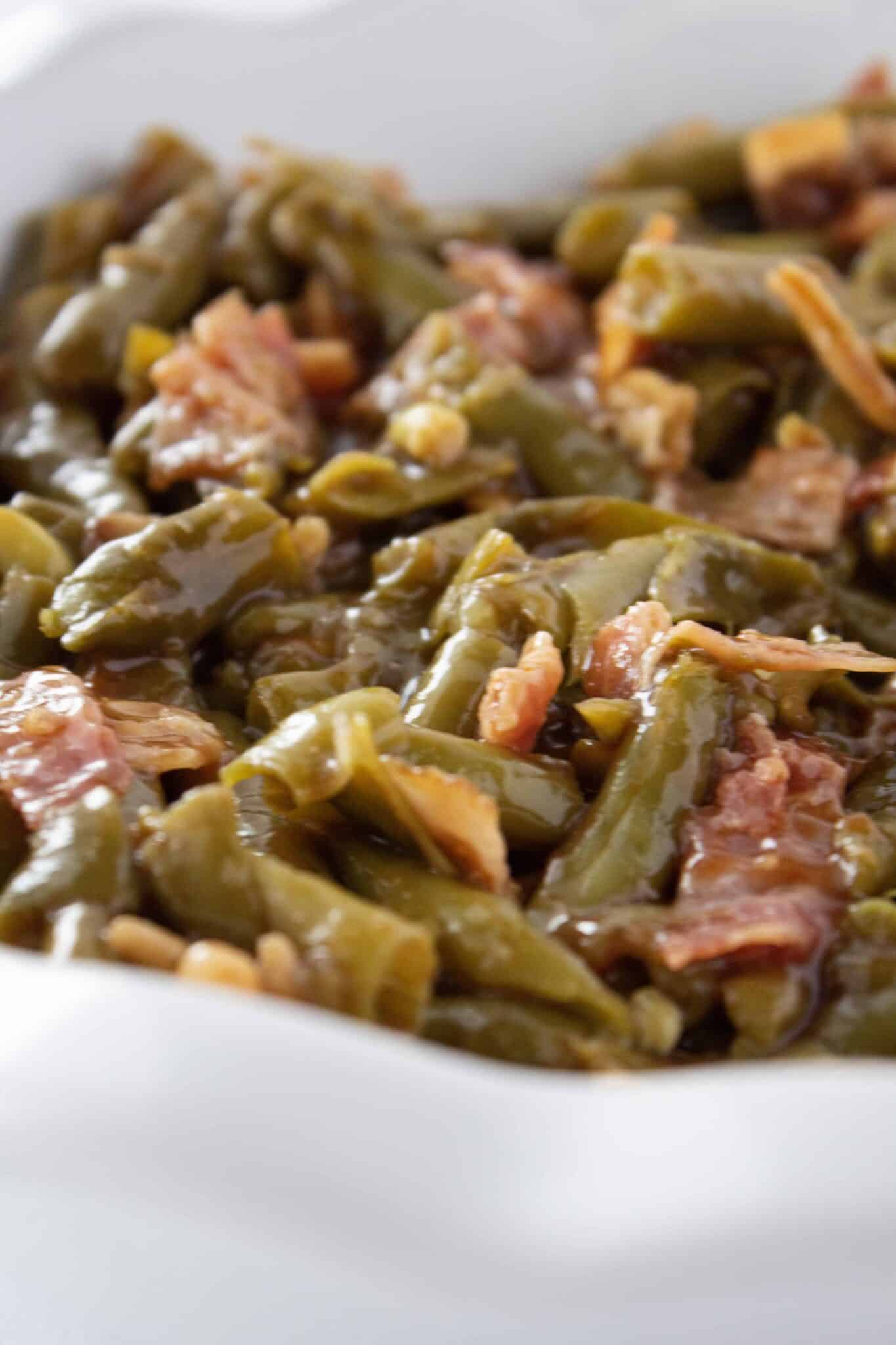 BBQ Green Bean Casserole Recipe featured by top US food blogger, Practically Homemade