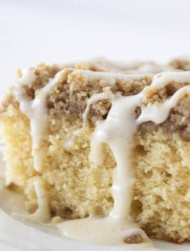 Eggnog Coffee Cake Recipe, the perfect Christmas morning breakfast, featured by top US food blogger, Practically Homemade