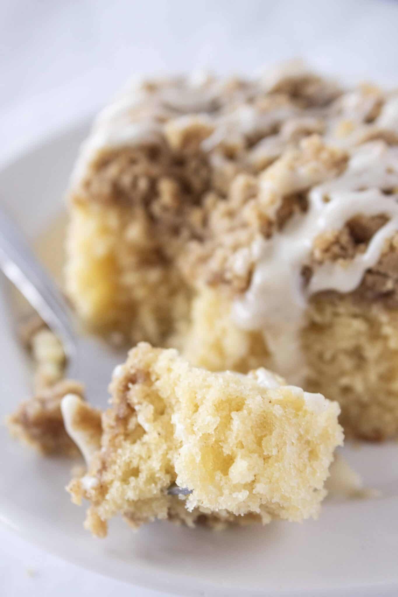Eggnog Coffee Cake Recipe, the perfect Christmas morning breakfast, featured by top US food blogger, Practically Homemade