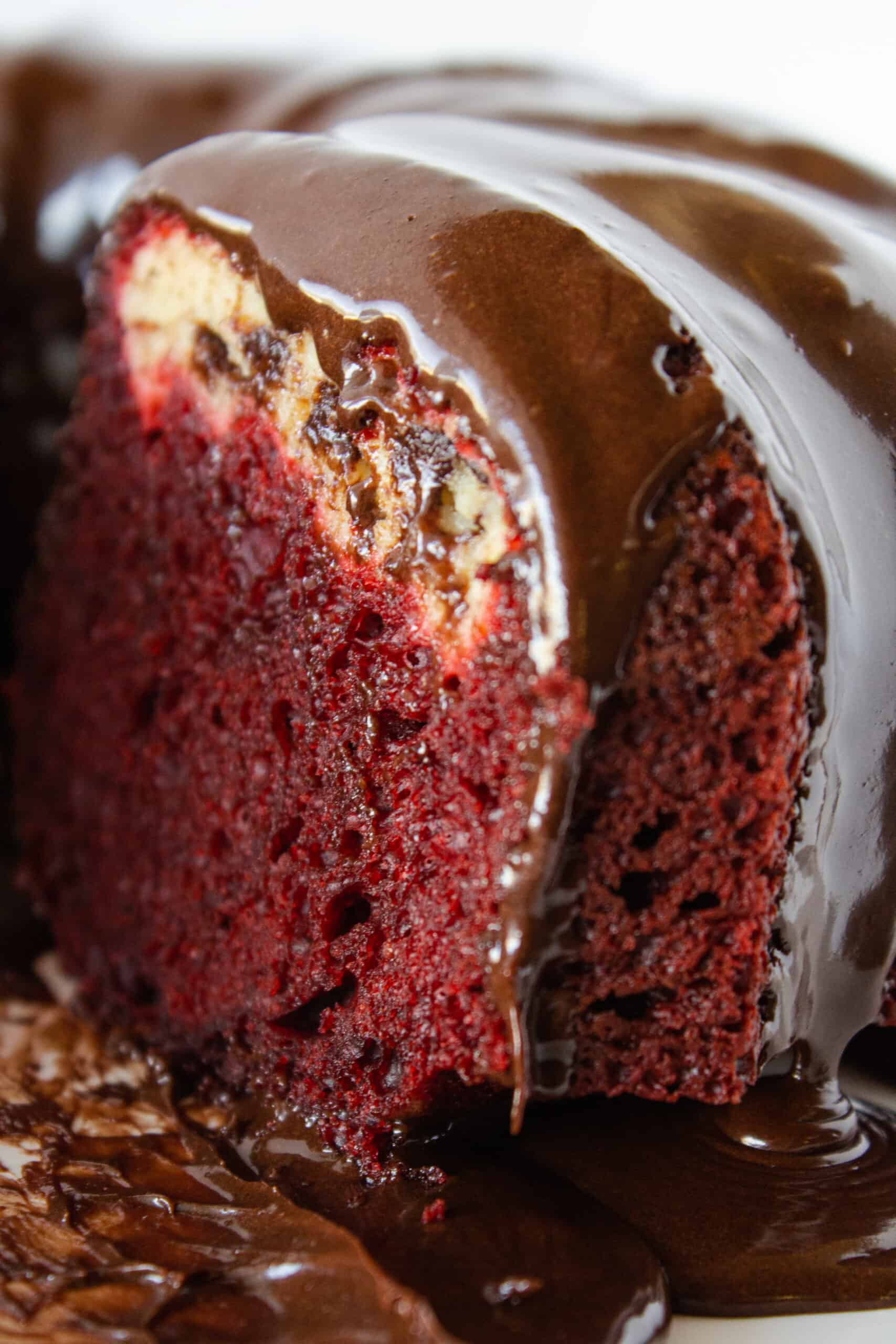 Red Velvet Bundt Cake Recipe with Cake Mix featured by top US dessert blogger, Practically Homemade