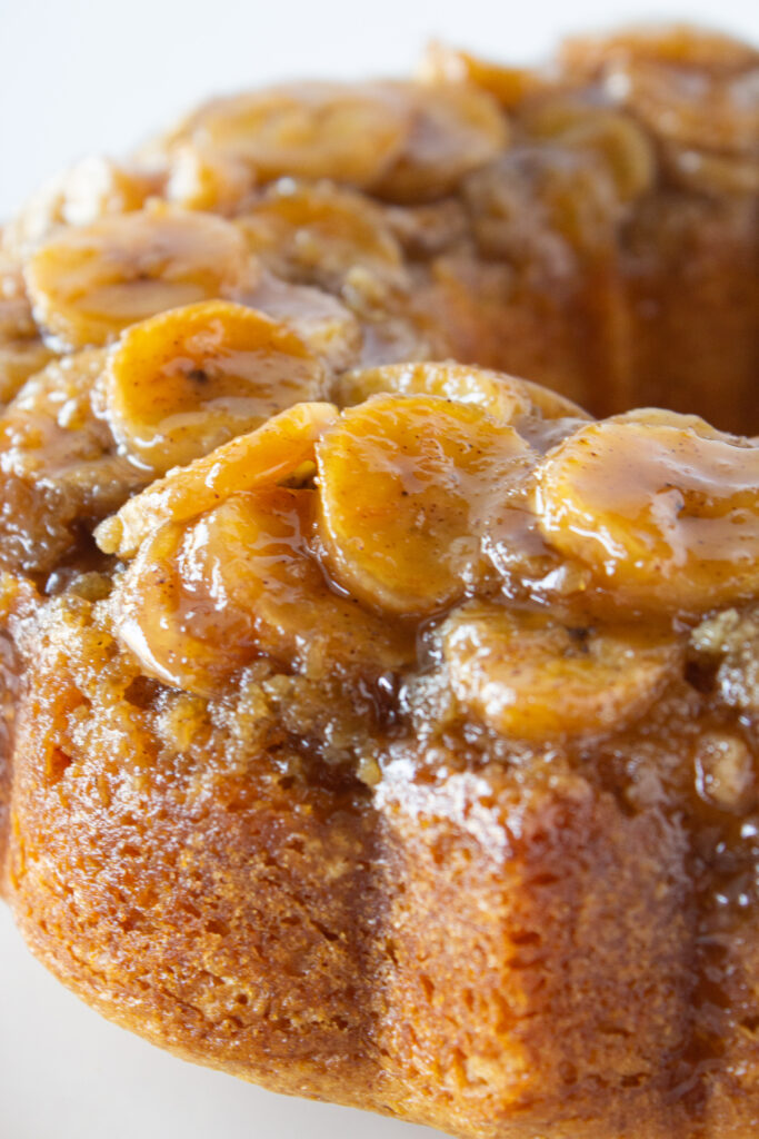 Banana Upside Down Bundt Cake recipe featured by Practically Homemade.