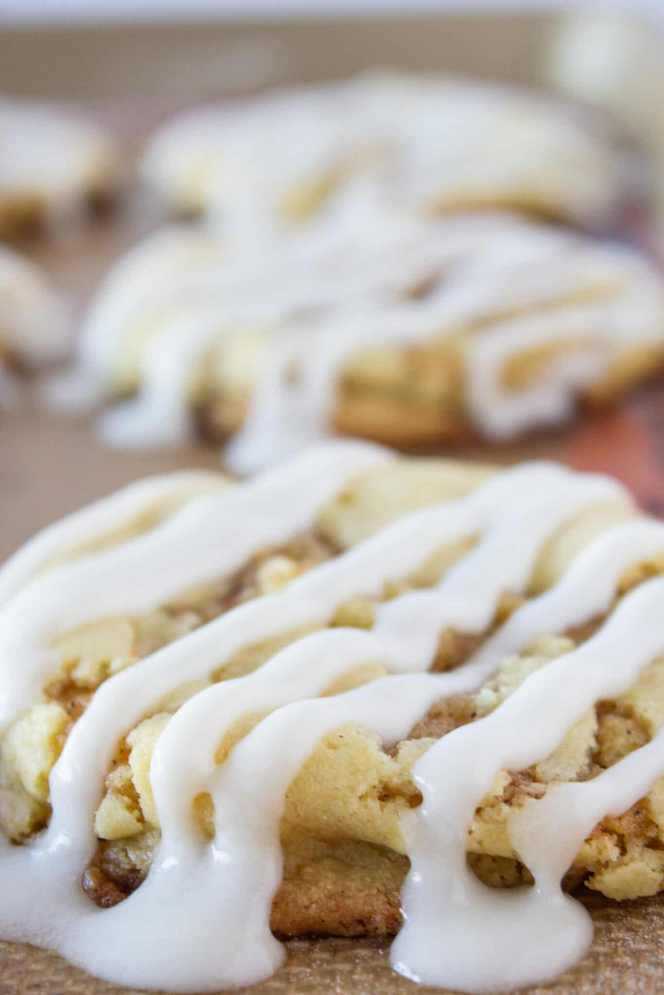 Easy Cinnamon Roll Cookies Recipe made with a cake mix featured by top US cookies blogger, Practically Homemade
