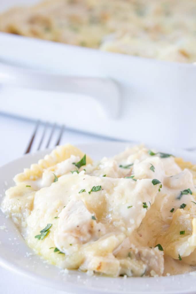 Easy Chicken Alfredo Ravioli Bake Recipe Practically Homemade