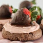 Chocolate strawberry cookies with chocolate covered strawberry.