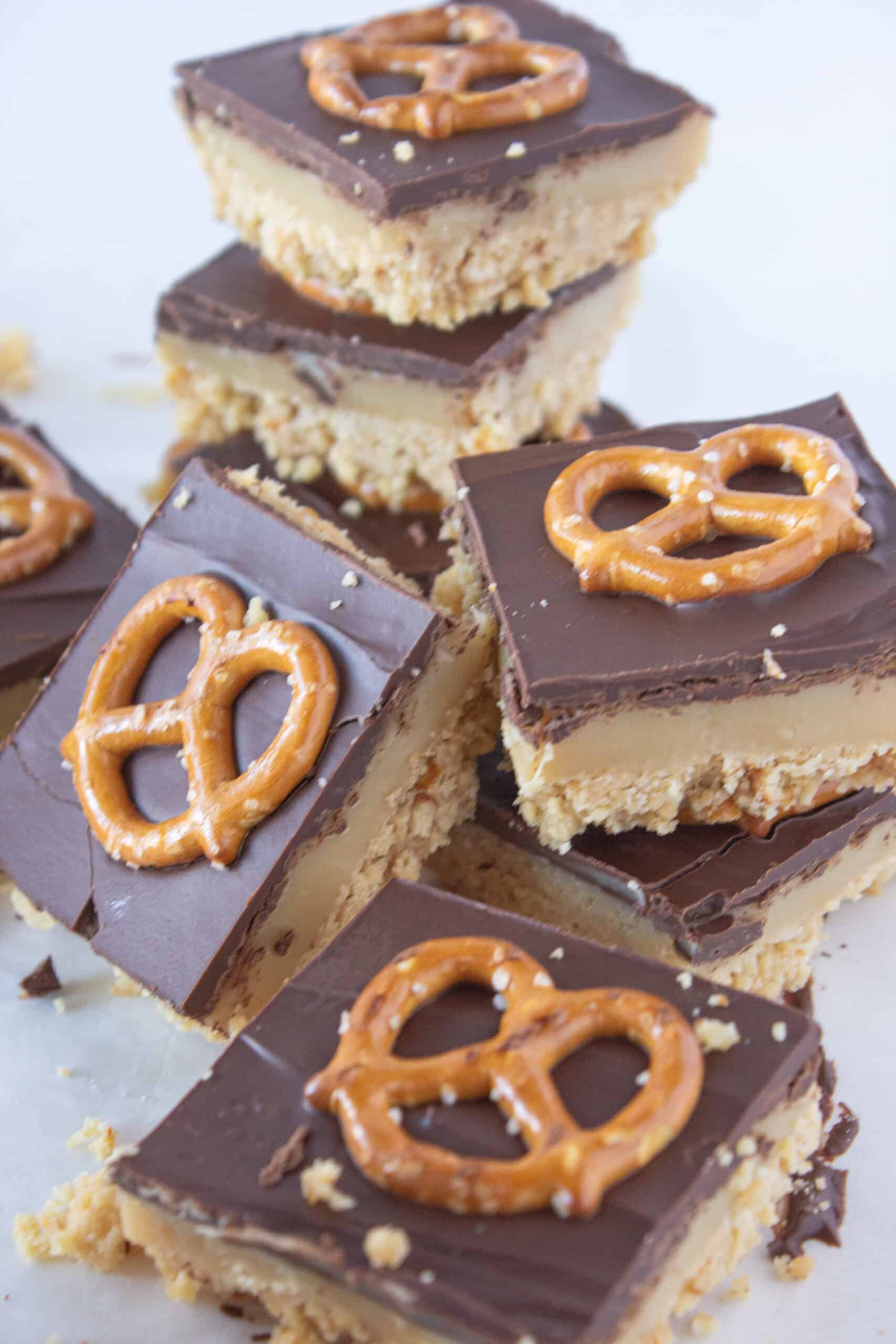 Easy No Bake Millionaire Bars Recipe featured by top US dessert blogger, Practically Homemade
