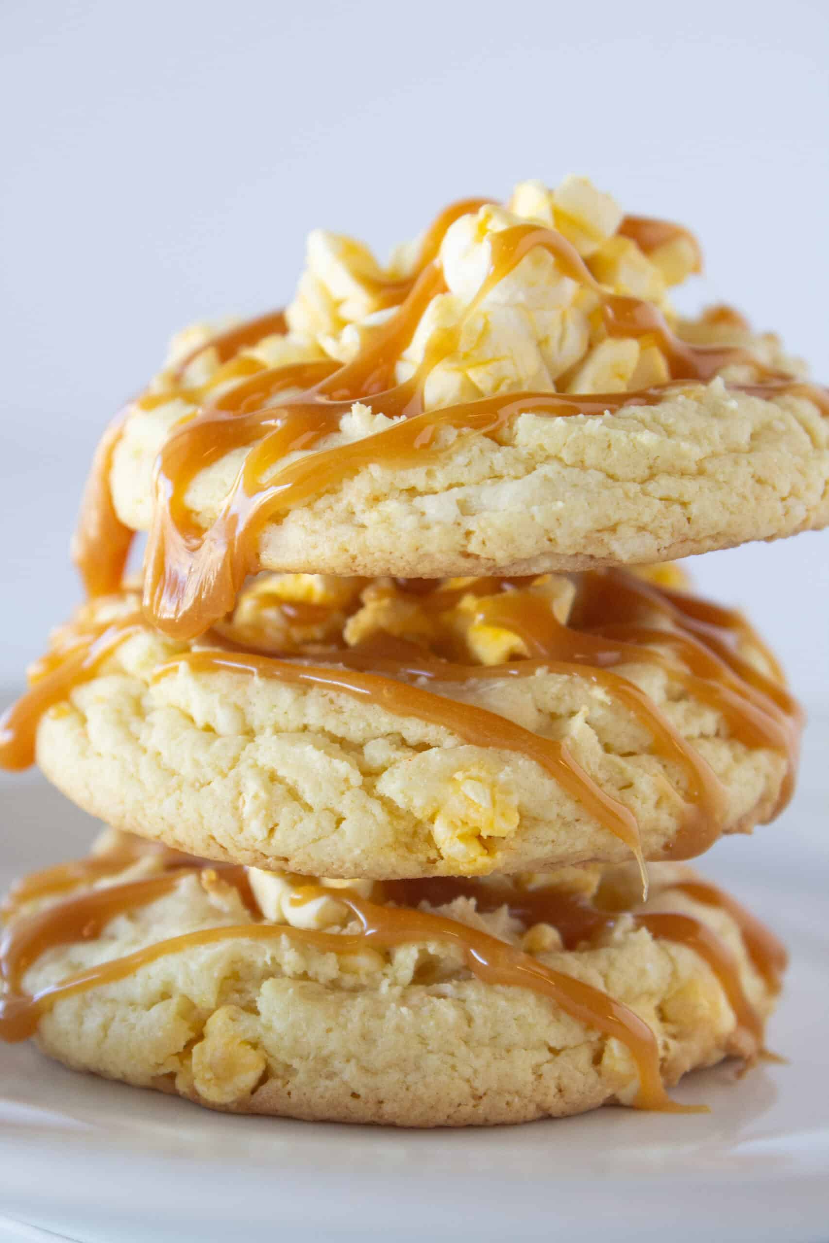 Caramel Corn Cookies Recipe made with a cake mix featured by top US cookie blogger, Practically Homemade