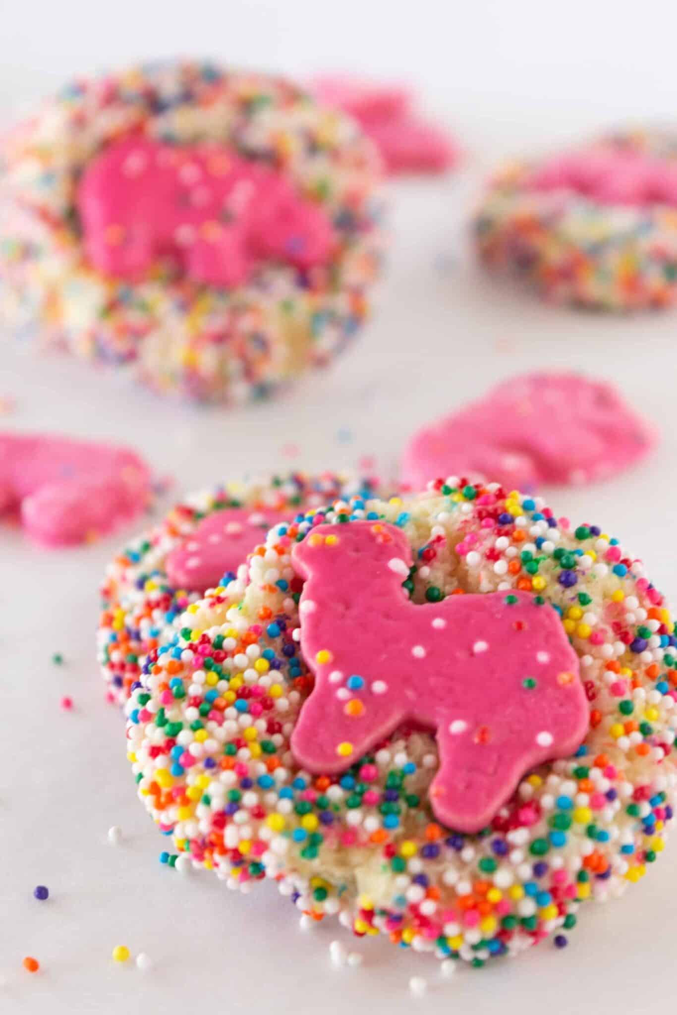 Frosted Animal Cookies on a tray for serving.