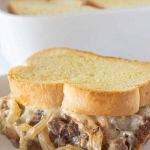 Classic Patty Melt Casserole Recipe featured by top US food blogger, Practically Homemade