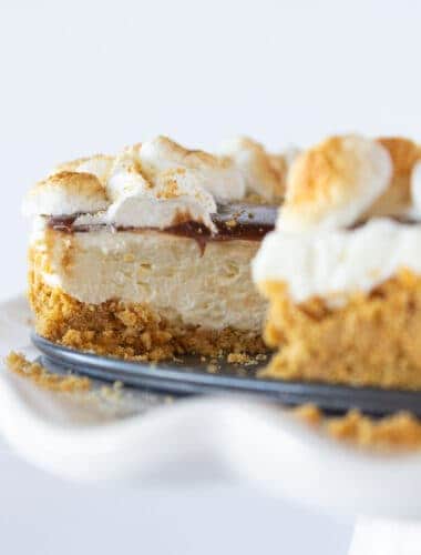 No Bake S'mores Cheesecake recipe featured by top US dessert blogger, Practically Homemade
