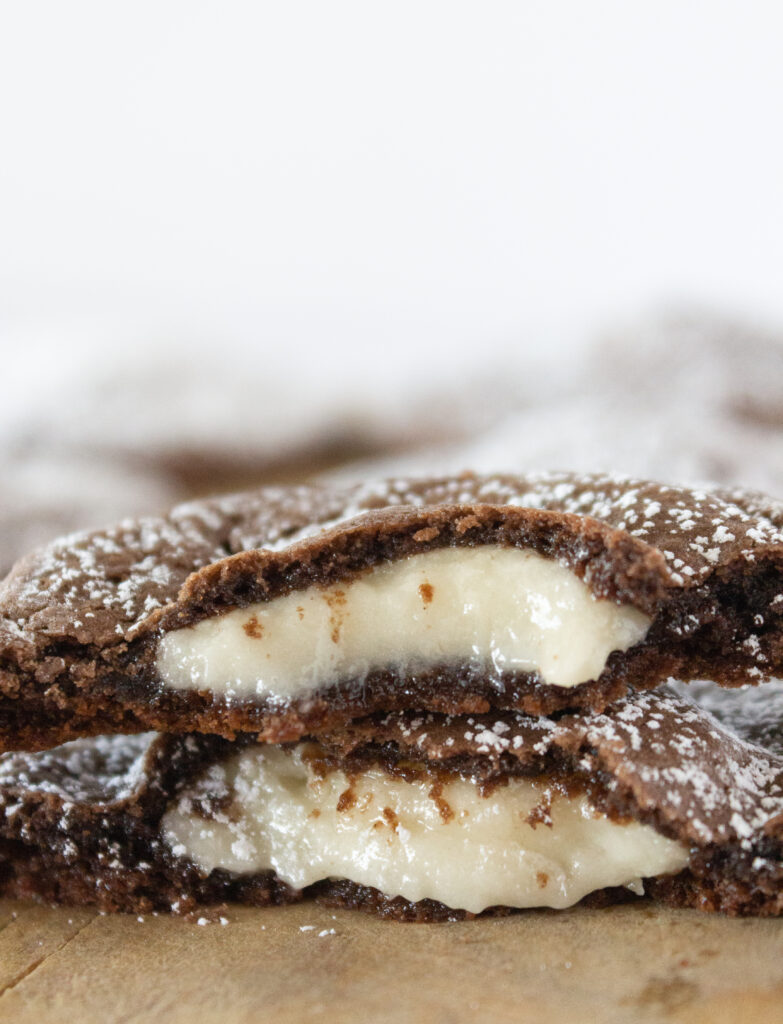 Chocolate cake mix cookie stuffed with cream cheese frosting.