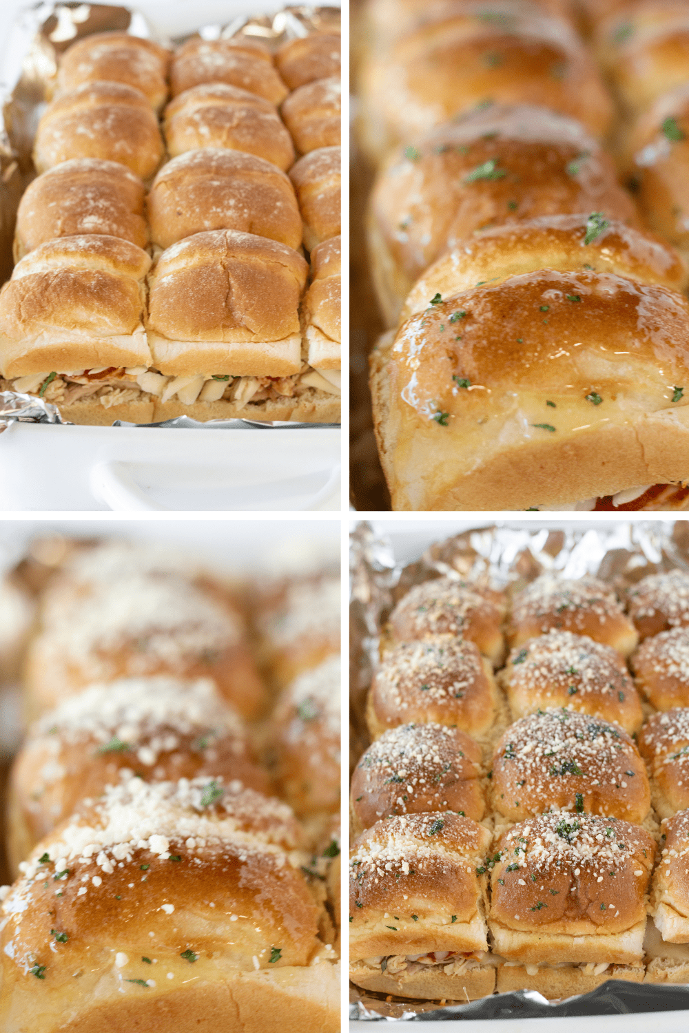 Easy Shredded Chicken Parmesan Sliders featured by top US food blogger, Practically Homemade