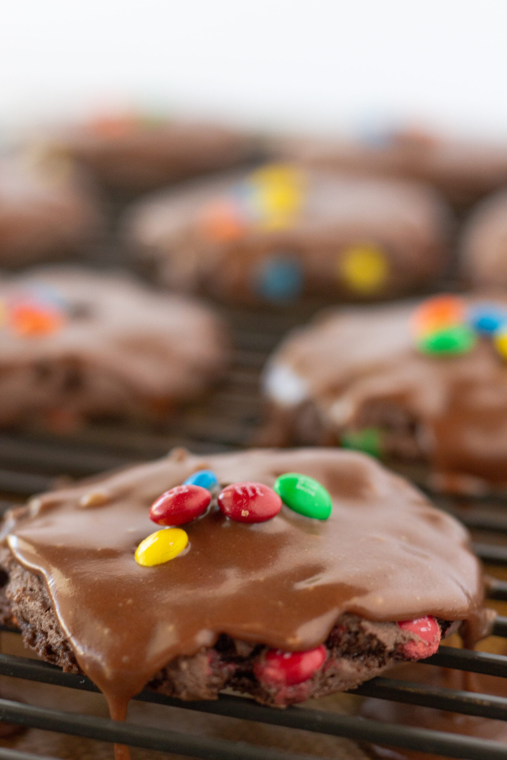 M & M Sheet Cake Cookies Recipe with a Cake Mix featured by top US cookies blogger, Practically Homemade