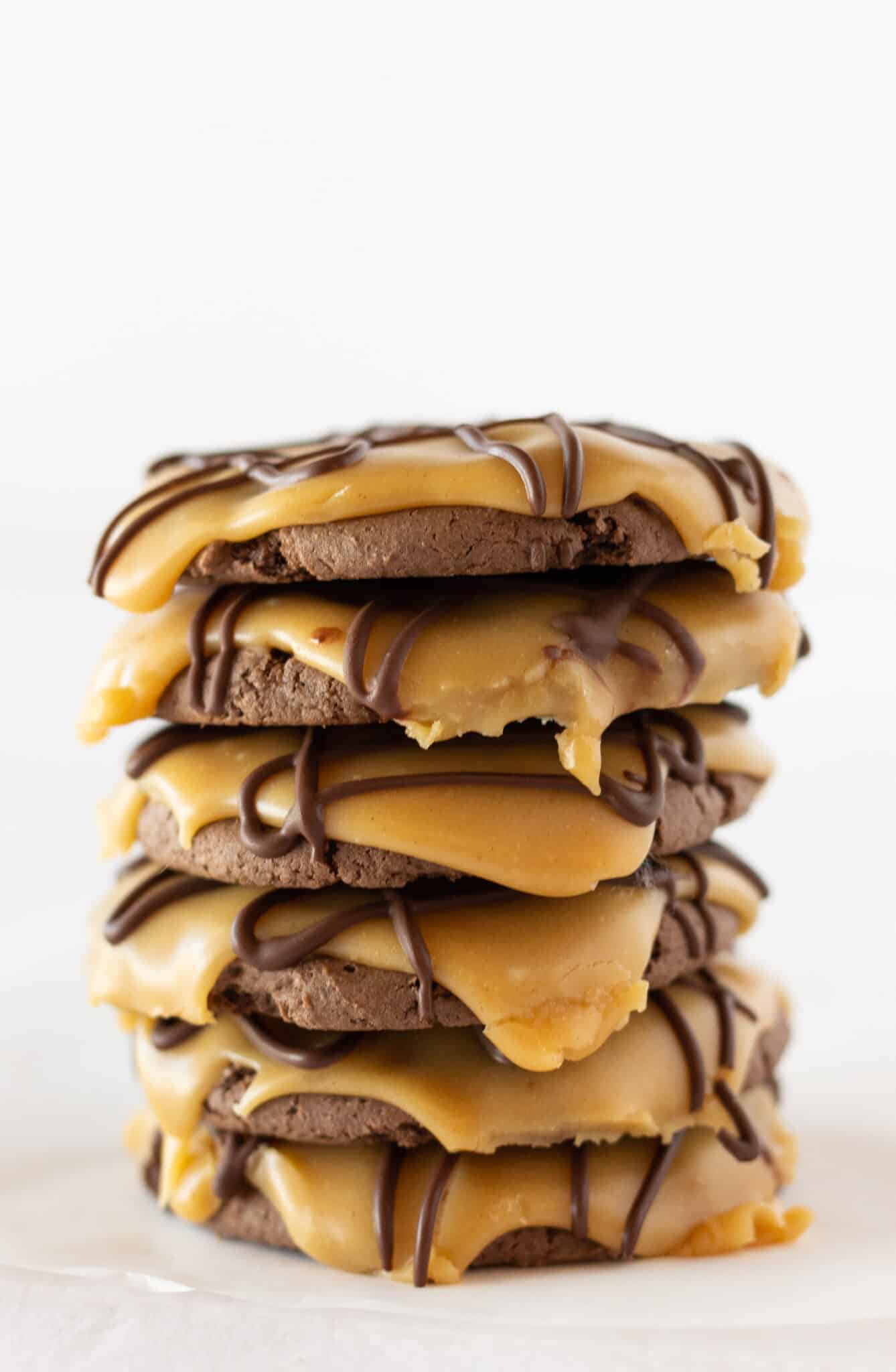 Easy Chocolate Peanut Butter Texas Sheet Cake Cookies with a cake mix, a recipe featured by top US cookies blogger, Practically Homemade
