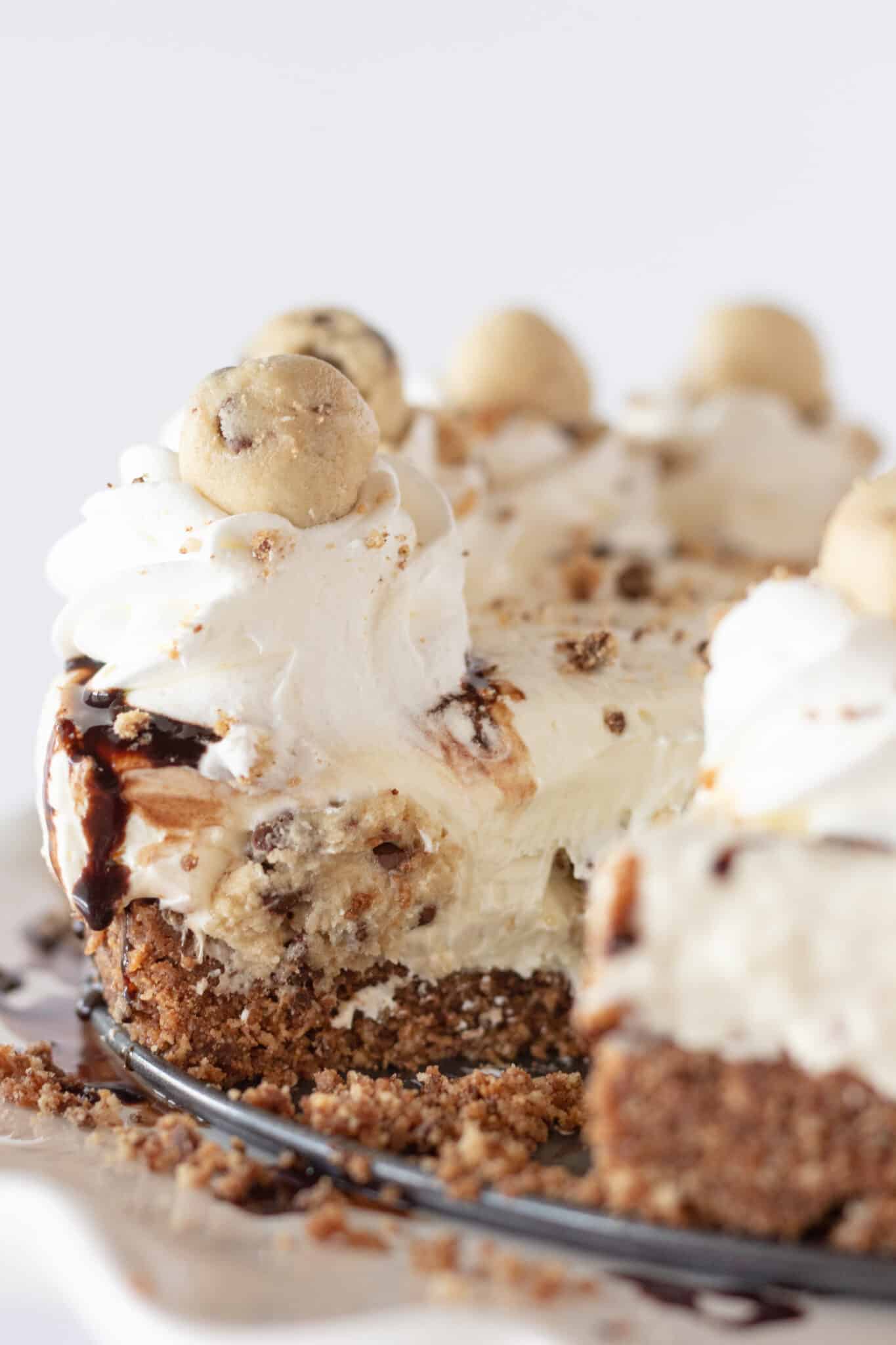 Eggless Cookie Dough Cheesecake Recipe featured by top US dessert blogger, Practically Homemade