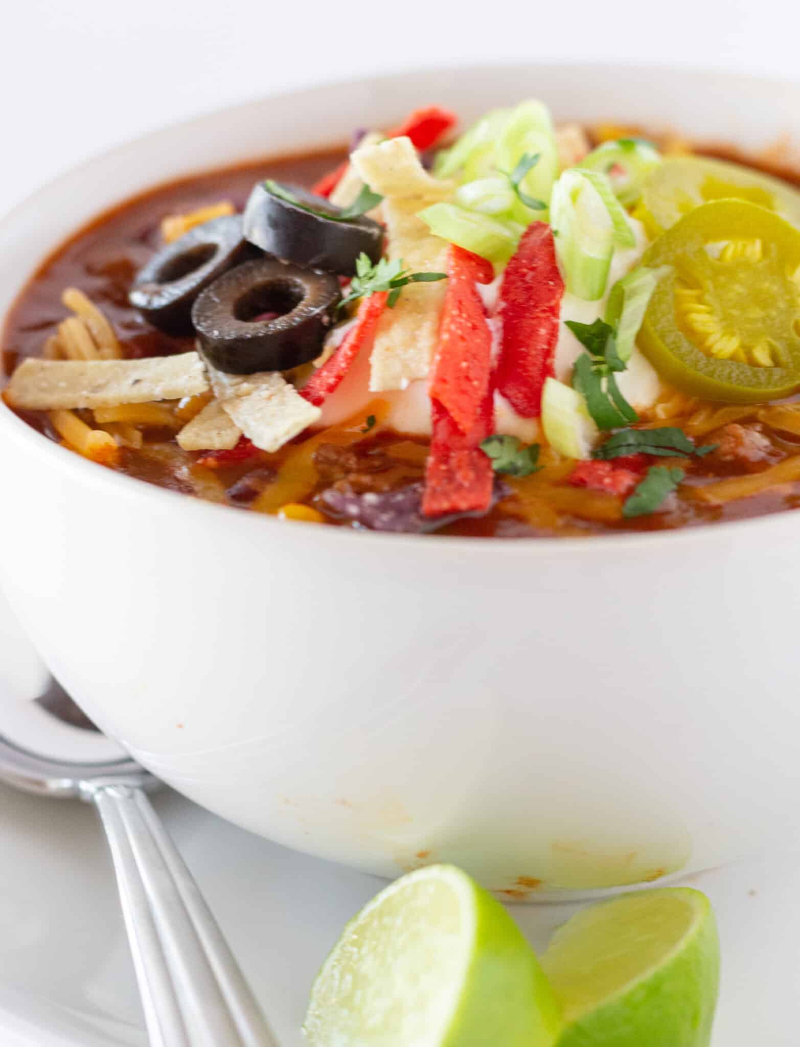 Easy Dinner Ideas: Crock Pot Taco Soup with Ground Beef featured by top US food blogger, Practically Homemade