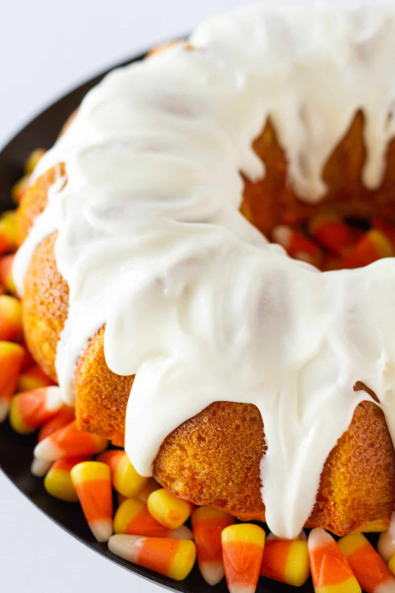 Candy Corn Bundt Cake, a Recipe with a Cake Mix featured by top US dessert blogger, Practically Homemade