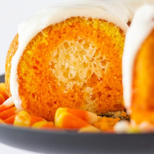 Candy Corn Bundt Cake, a Recipe with a Cake Mix featured by top US dessert blogger, Practically Homemade