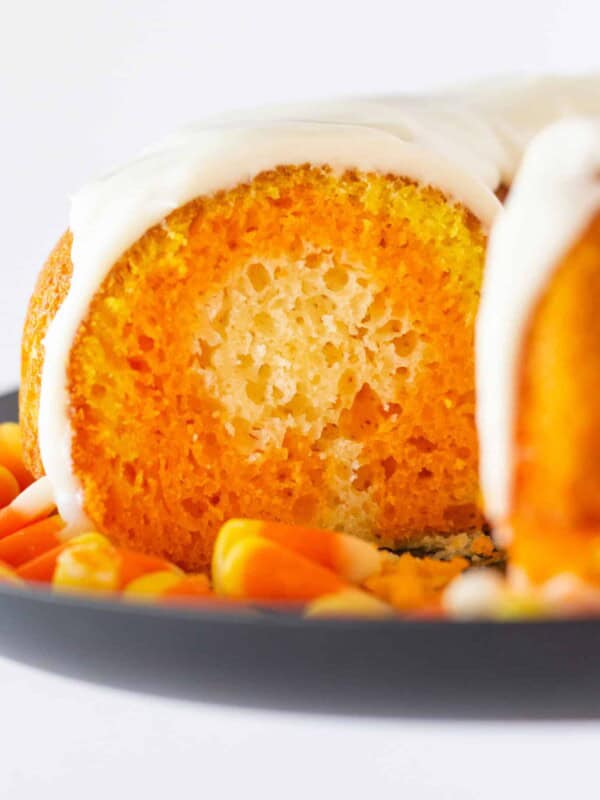 Candy Corn Bundt Cake, a Recipe with a Cake Mix featured by top US dessert blogger, Practically Homemade