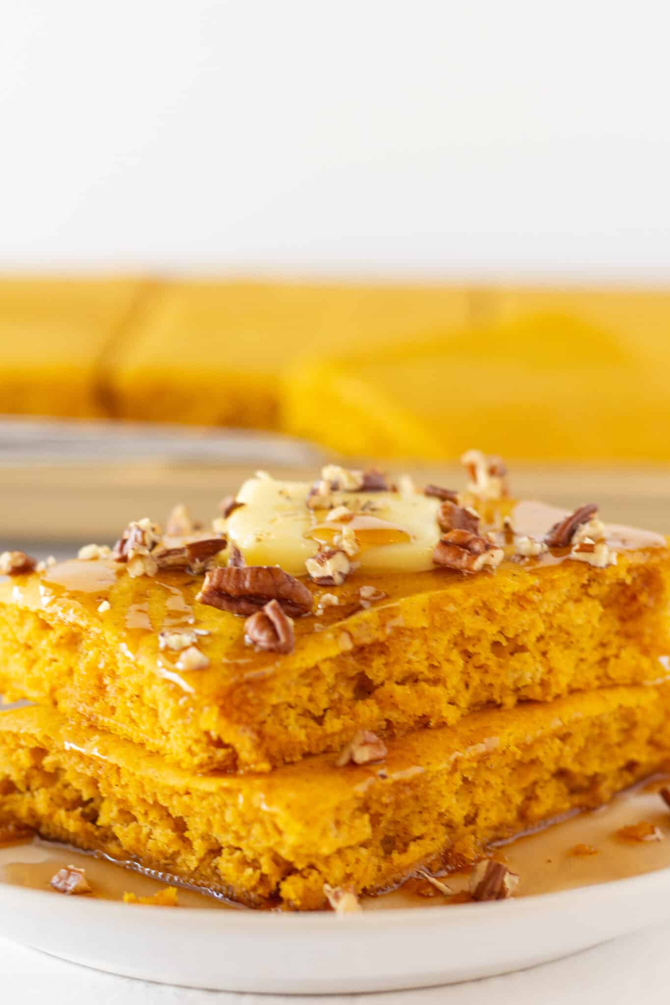 Pumpkin Sheet Pan Pancakes from Mix featured by top US food blogger, Practically Homemade