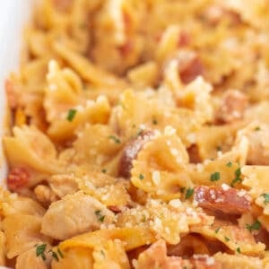 Easy Cajun Chicken Pasta Casserole, a Fall Recipe featured by top US food blogger, Practically Homemade