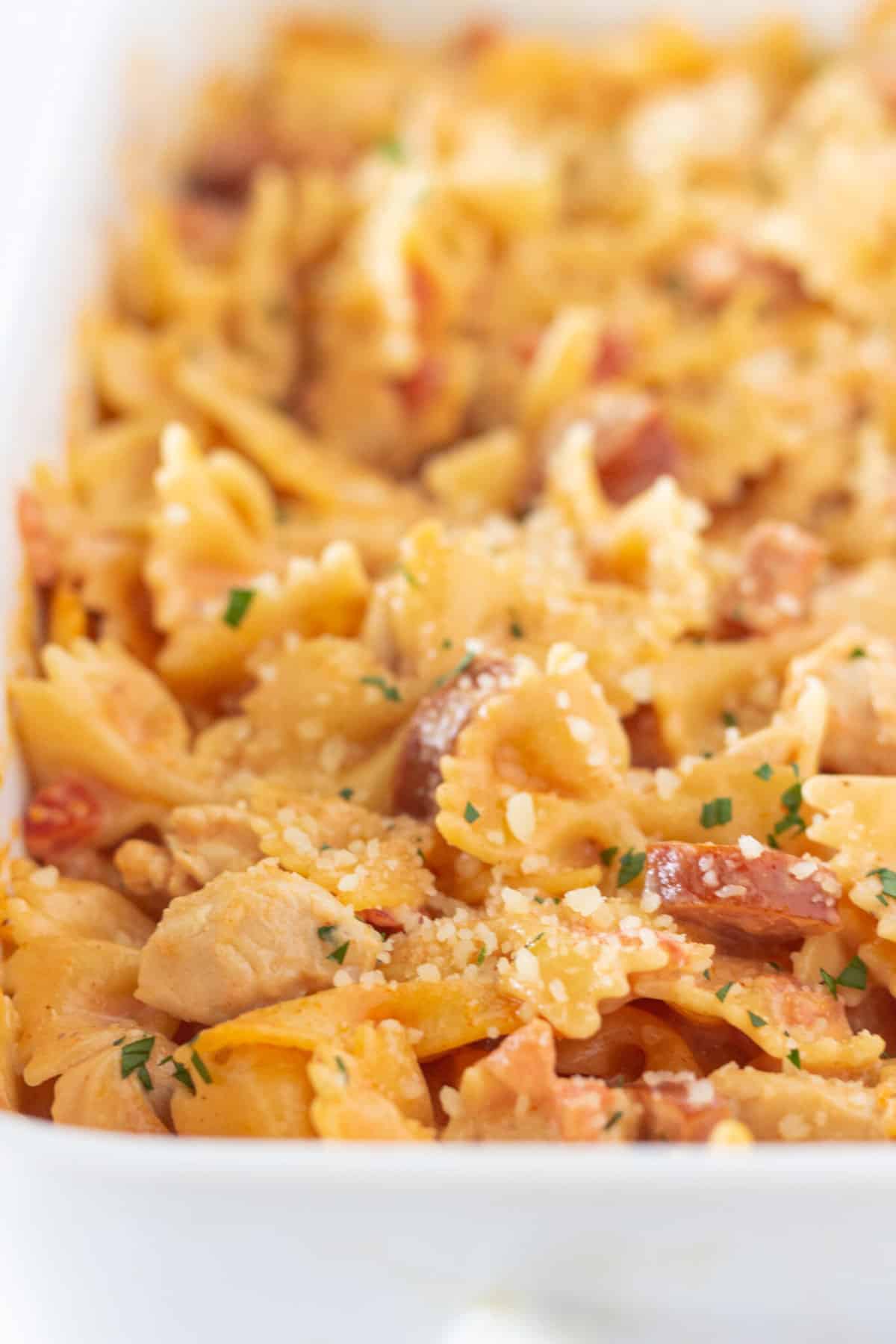 Easy Cajun Chicken Pasta Casserole, a Fall Recipe featured by top US food blogger, Practically Homemade