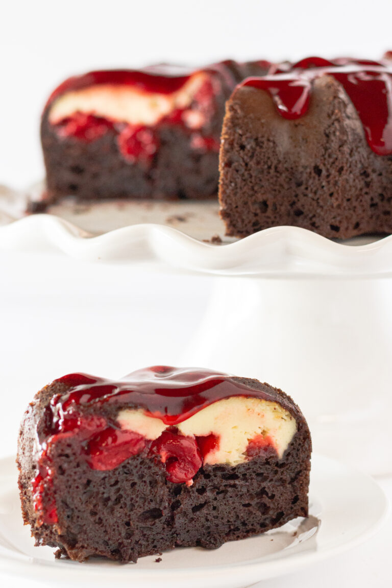 Cherry Cheesecake Chocolate Bundt Cake | Practically Homemade