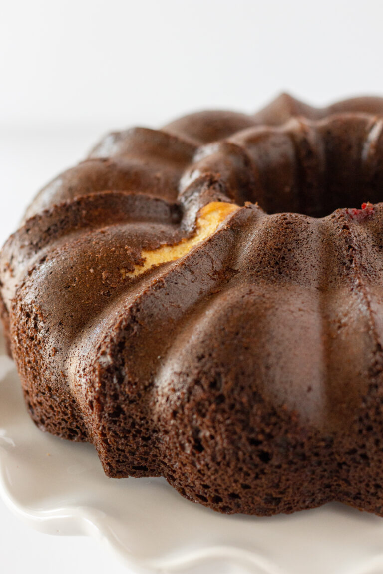 Cherry Cheesecake Chocolate Bundt Cake | Practically Homemade