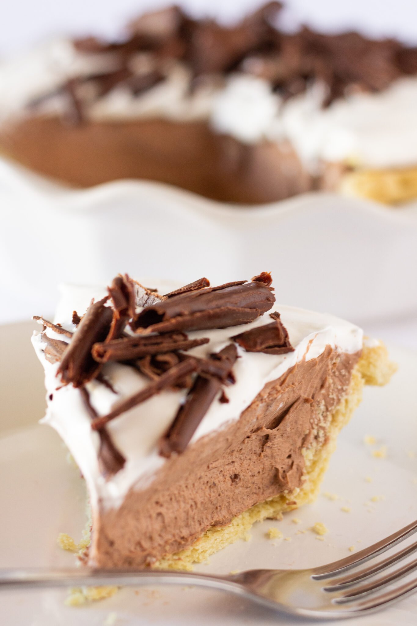 Easy Chocolate Mousse Pie Recipe with Pudding Mix featured by top US dessert blogger, Practically Homemade
