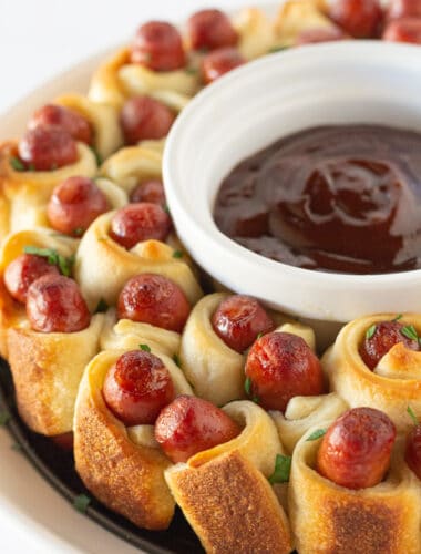 Pull Apart Little Smokies Pigs in a Blanket Wreath Recipe featured by top US food blogger, Practically Homemade
