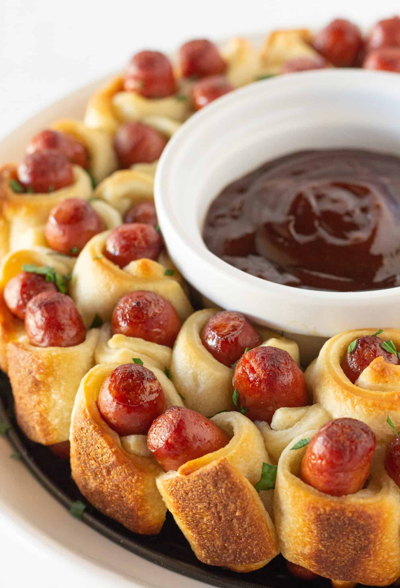 Pull Apart Little Smokies Pigs in a Blanket Wreath Recipe featured by top US food blogger, Practically Homemade