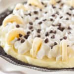 Chocolate Chip Banana Cream Pie Recipe with a Pudding Mix, a Thanksgiving recipe featured by top US dessert blogger, Practically Homemade