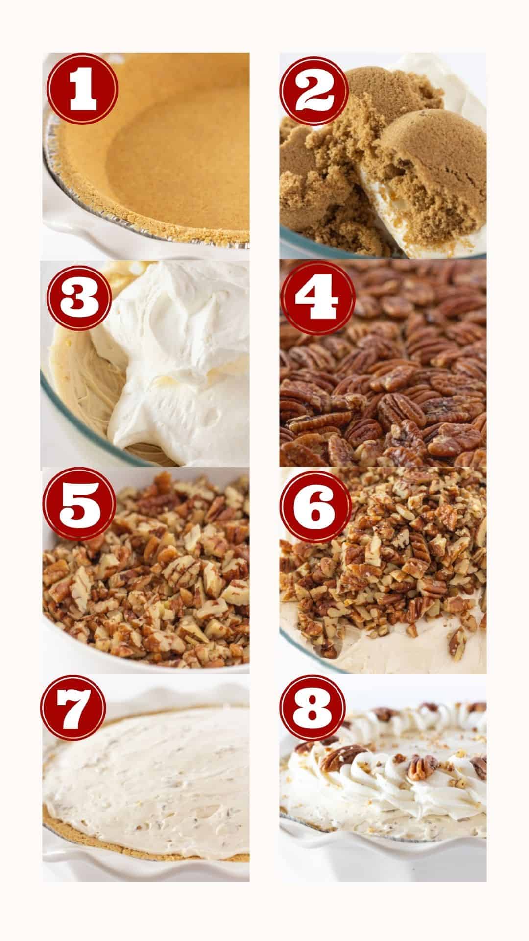 Easy Butter Pecan Cream Pie Recipe with Cream Cheese perfect for Thanksgiving, featured by top US dessert blogger, Practically Homemade
