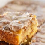 Easy Cinnamon Roll Cake Recipe Made with a Cake Mix by top US food blogger, Practically Homemade