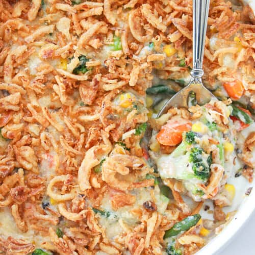 Frozen Vegetable Casserole Recipe featured by top US food blogger, Practically Homemade