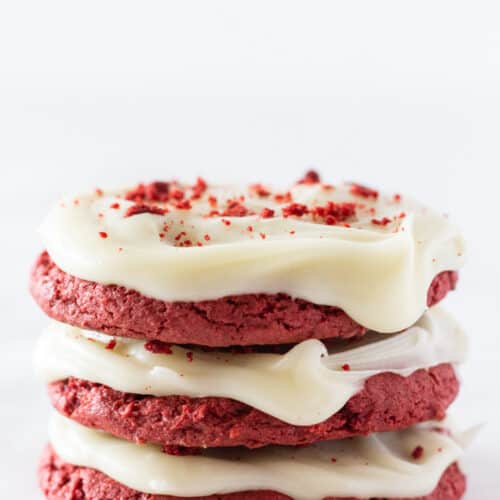 Red Velvet Sheet Cake Cookies Recipe with a Cake Mix by top US cookies blogger, Practically Homemade