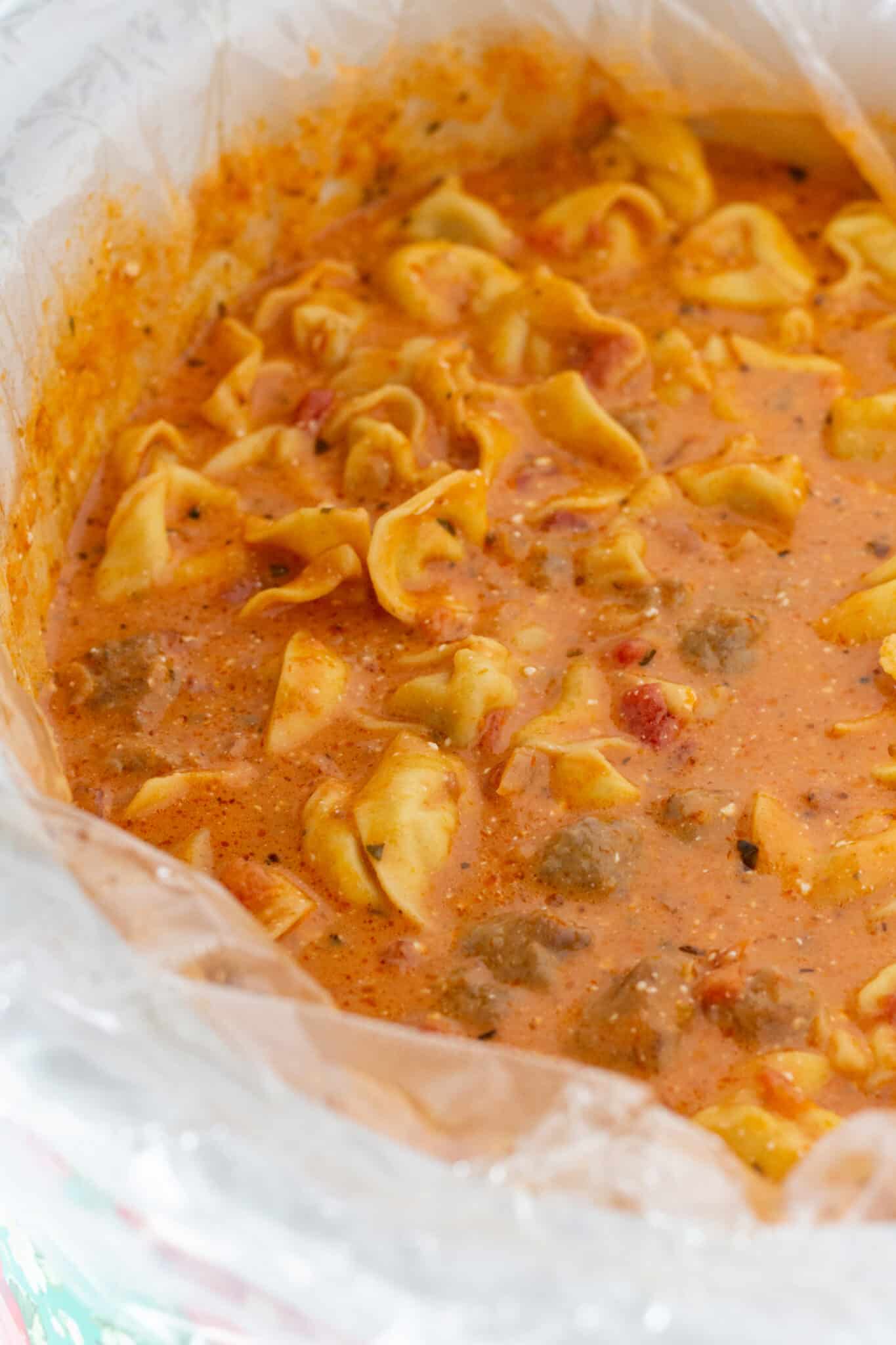 Crock Pot Tortellini Soup with Cream Cheese, a Recipe featured by top US food blogger, Practically Homemade