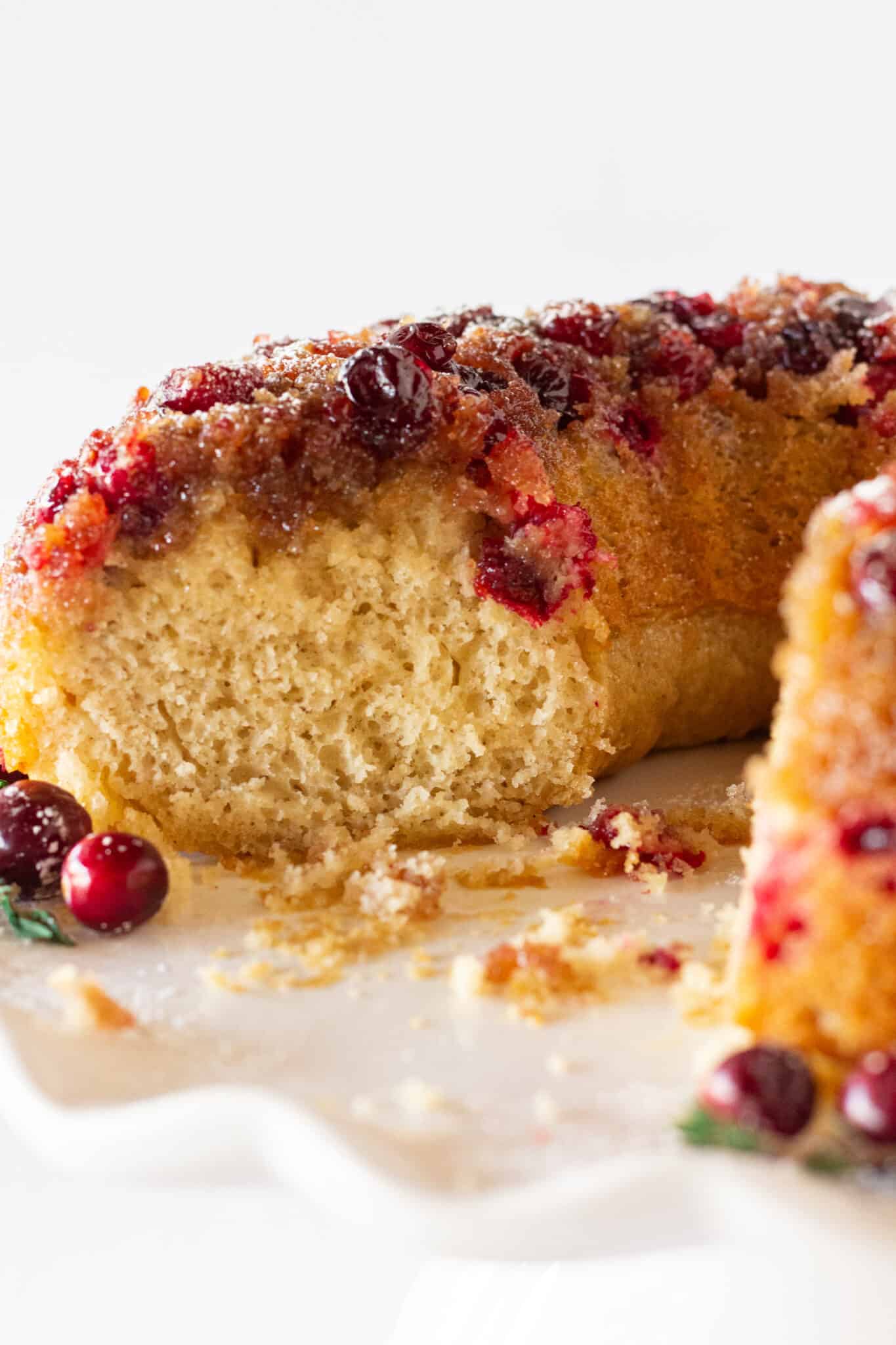 Easy Cranberry Upside Down Bundt Cake Recipe with a Cake Mix featured by top US dessert blogger, Practically Homemade