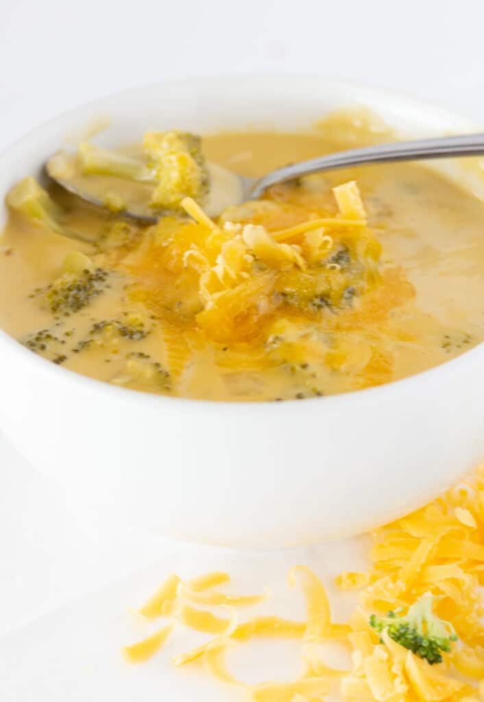 Crock Pot Broccoli Cheese Soup, a recipe featured by top US food blogger, Practically Homemade