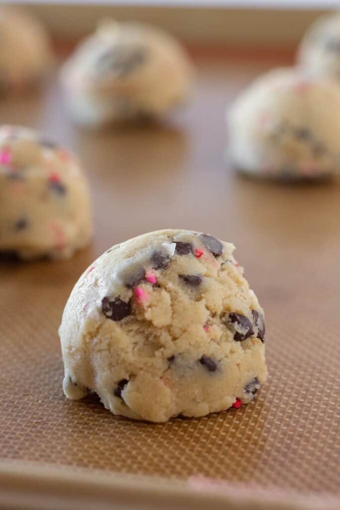 Valentine's Day Chocolate Chip Cookies Recipe featured by top US cookies blogger, Practically Homemade