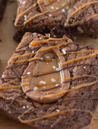 Caramel Cadbury Egg Brownies Recipe, the perfect easter dessert featured by Practically Homemade