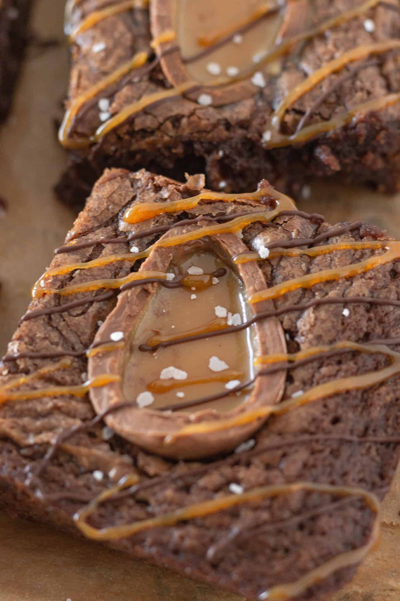 Caramel Cadbury Egg Brownies Recipe, the perfect easter dessert featured by Practically Homemade