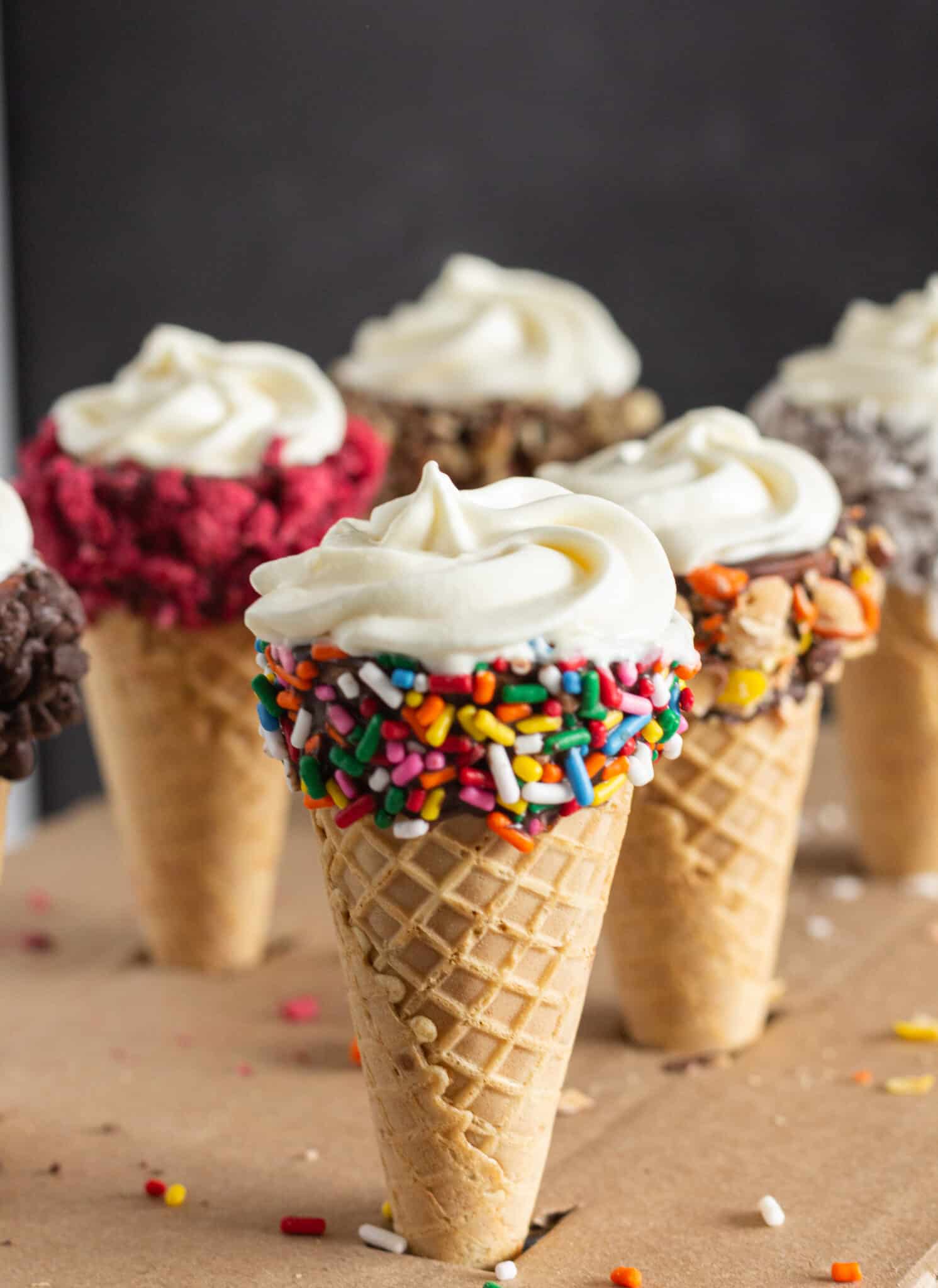 No Bake Cheesecake Waffle Cones recipe by top dessert blogger, Practically Homemade