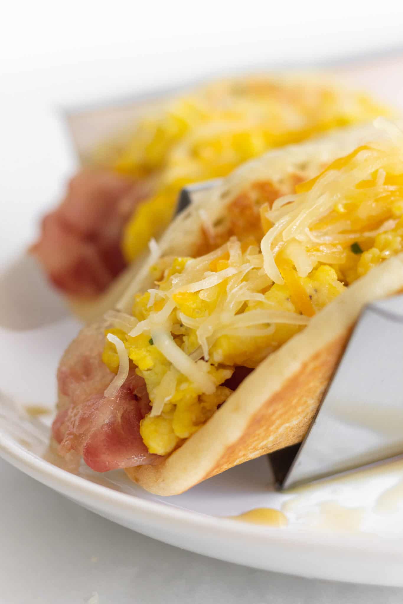 Serving pancake tacos for breakfast.