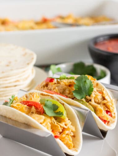 Easy Chicken Fajita Casserole, a recipe featured by top US food blogger, Practically Homemade