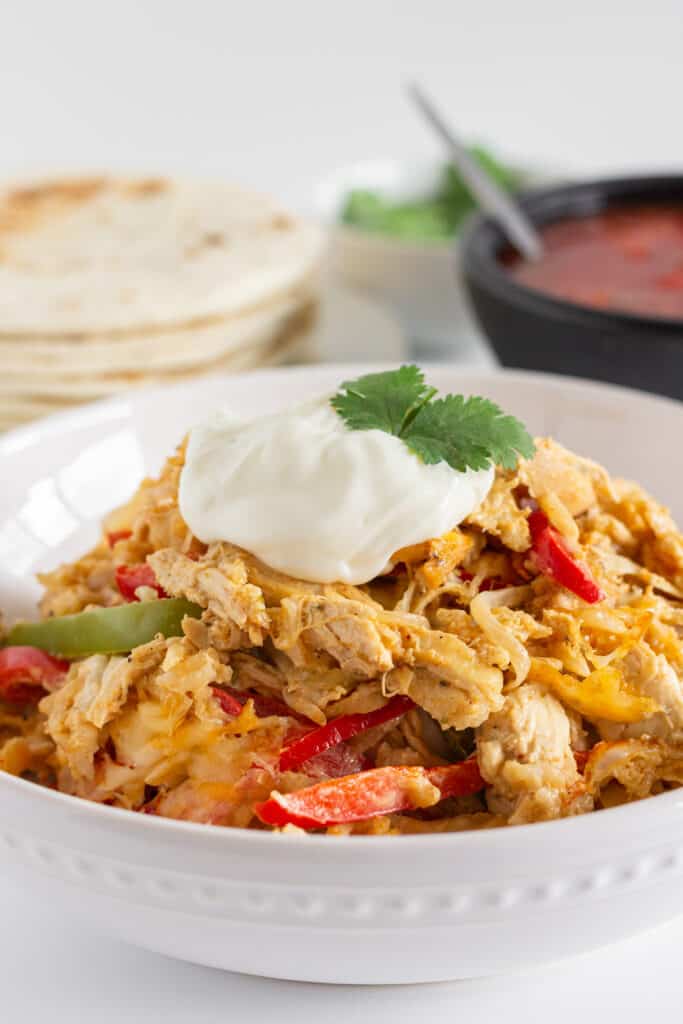 Easy Chicken Fajita Casserole, a recipe featured by top US food blogger, Practically Homemade