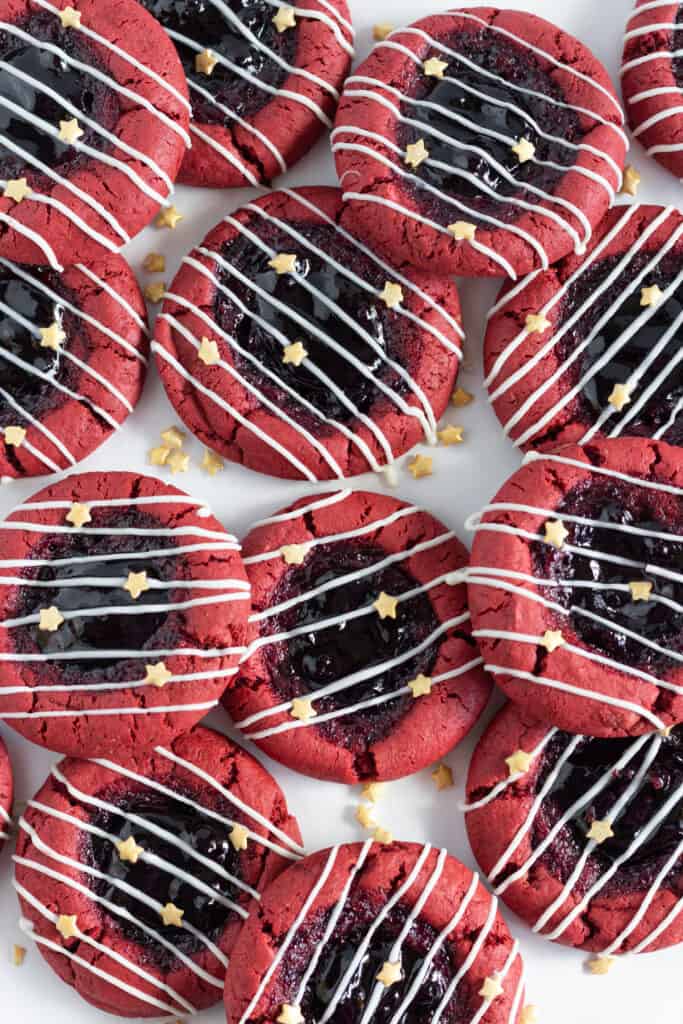 Red White and Blue Thumbprint Cookies with a Cake mix, by Top US cookie blog Practically Homemade