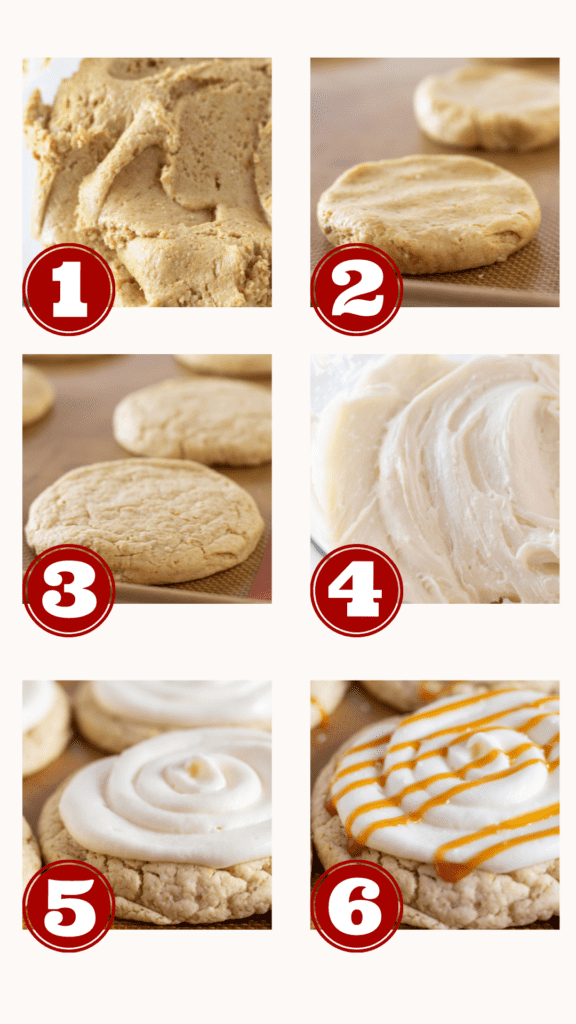 Steps for making Easy Copycat Crumbl Salted Caramel Cheesecake Cookies With a Cake Mix, by Top US cookie blog Practically Homemade