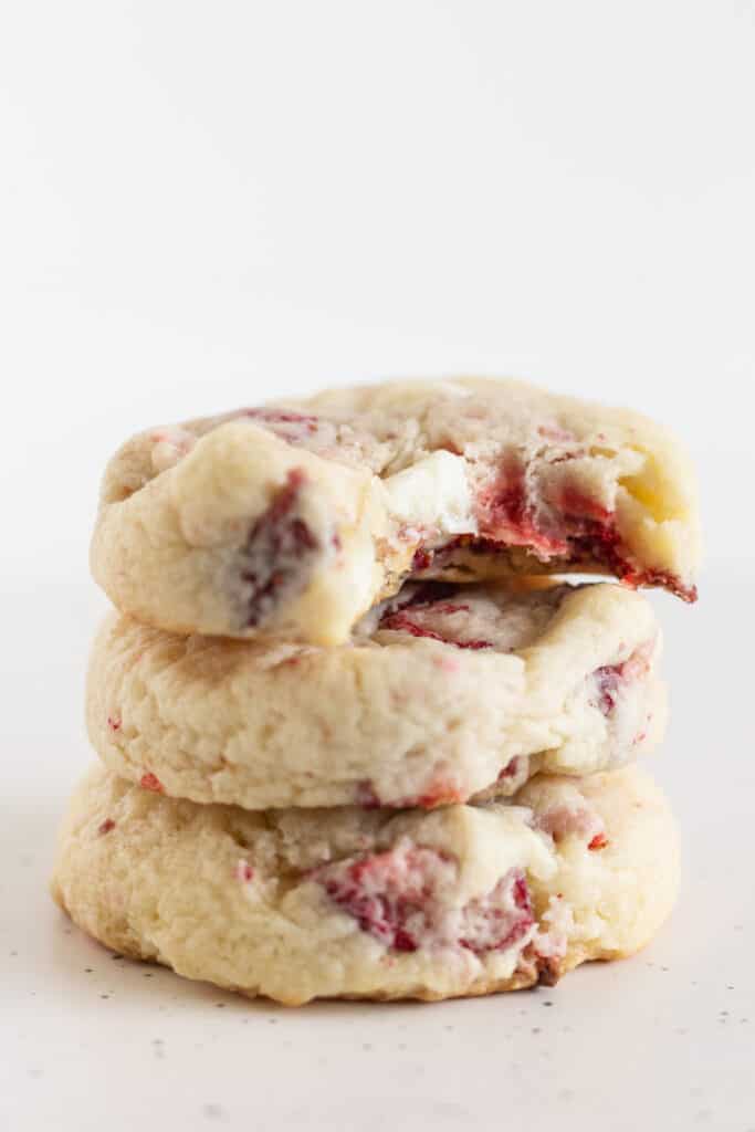 Strawberry Cheesecake Cookies Recipe made with a Cake Mix, by top US cookie blog Practically Homemade